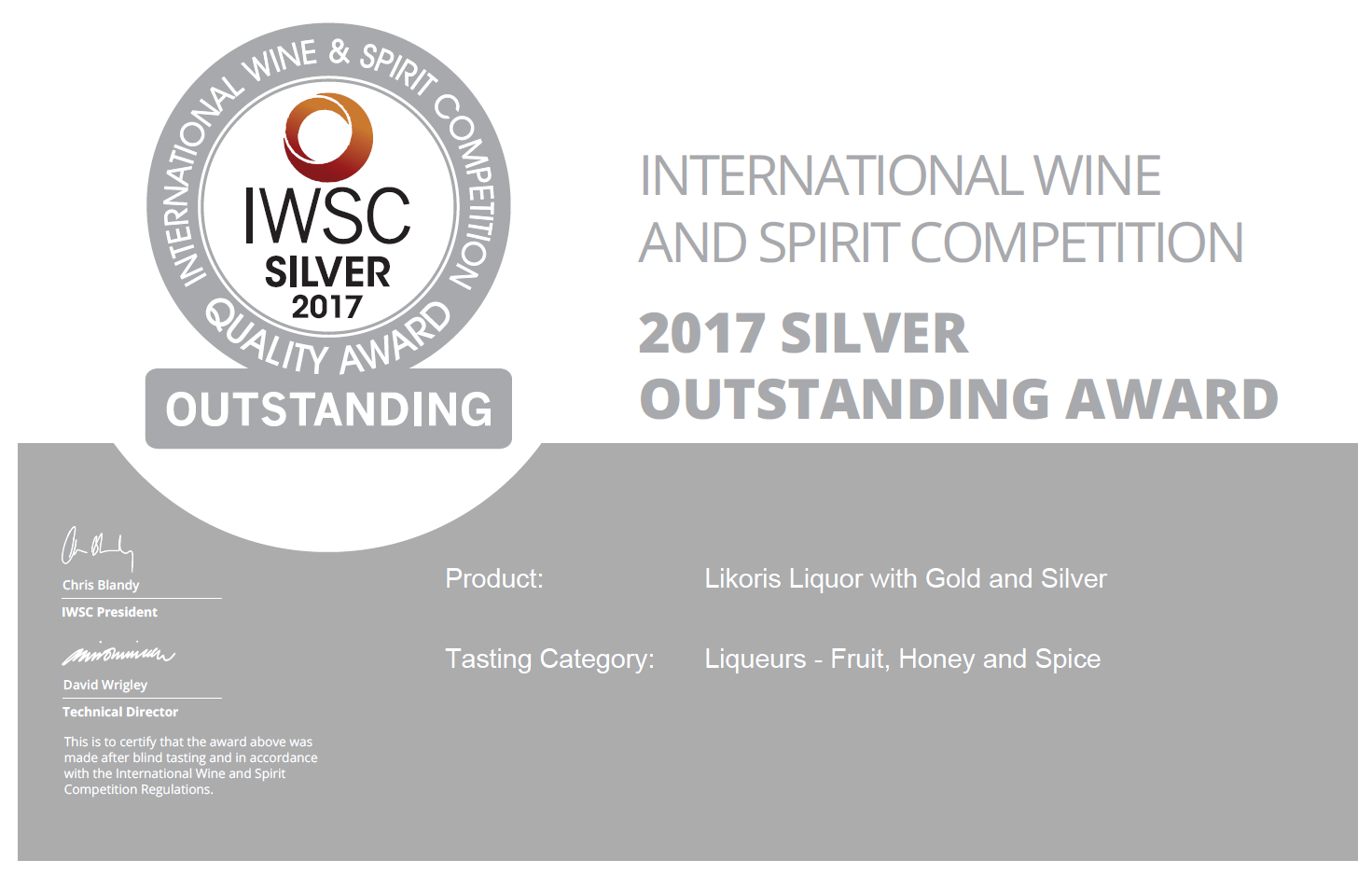 Certificado IWSC 2017